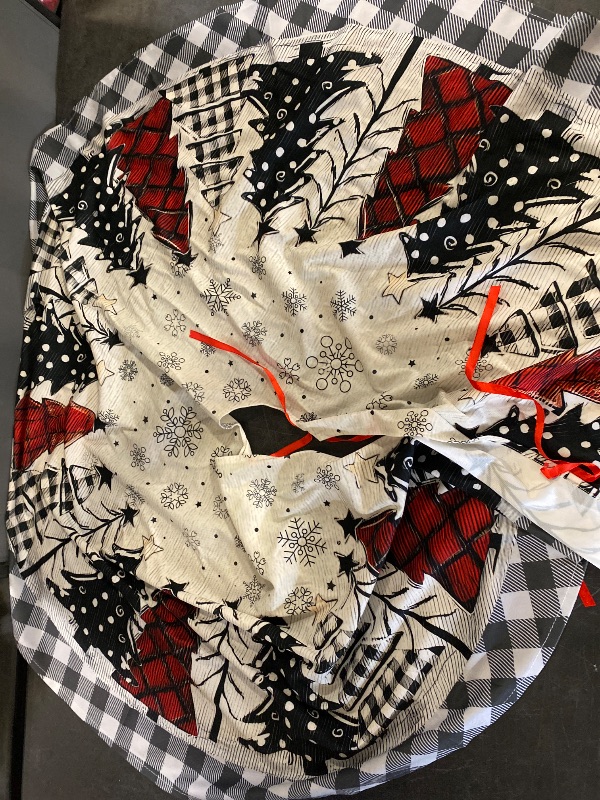 Photo 1 of Christmas Tree Skirt 48 Inch, Red and Black Buffalo Plaid Xmas Tree Skirts, Christmas Tree Mat for Holiday Party Indoor Outdoor Christmas Tree Decoration (Grey)