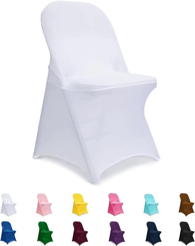 Photo 1 of Folding Chair Covers White, Spandex Chair Slipcovers 6 PCS, Universal Fitted Chair Slipcovers for Wedding, Party, Banquet, Holidays, Celebration