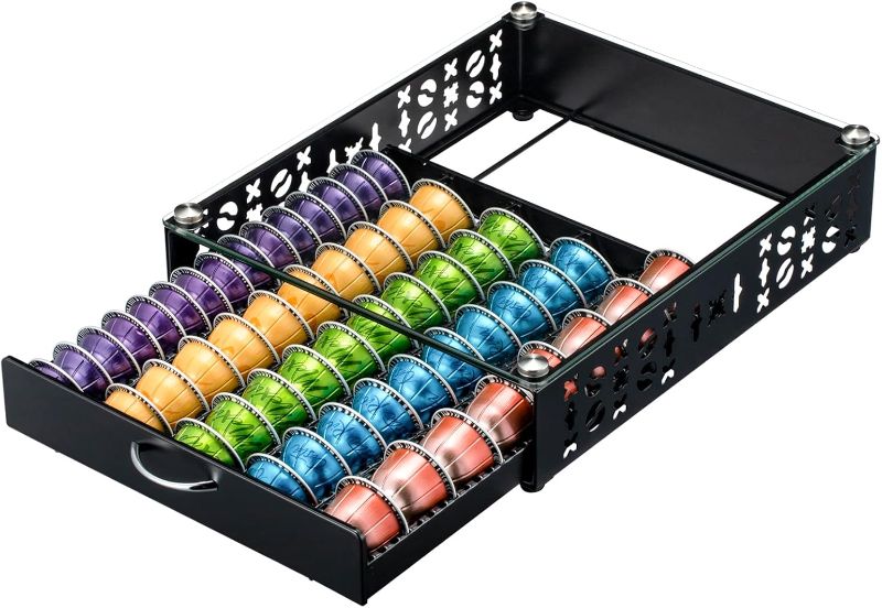 Photo 1 of  Coffee Pod Holder, Vertuo Pod Holder Drawer Glass Top Coffee Pod Organizer Storage (50 Pods Capacity)