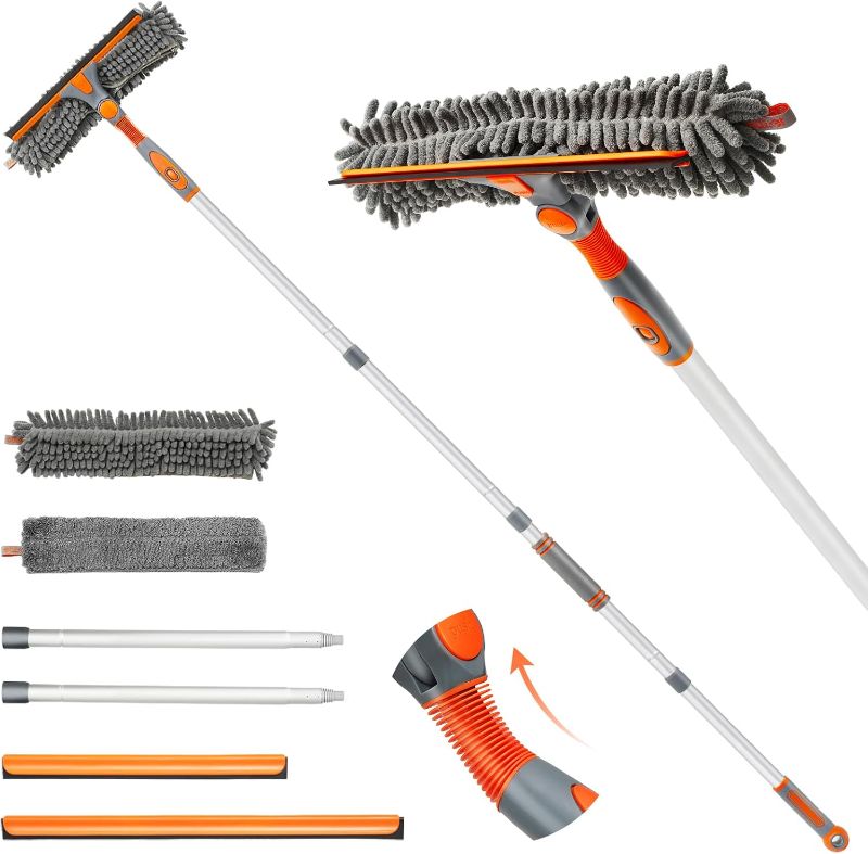 Photo 1 of Eazer 89'' Squeegee Window Cleaner 2 in 1 Rotatable Window Cleaning Tool Kit with Extension Pole, Window Washing Equipment with Bendable Head for Indoor/Outdoor Window and Car Glass