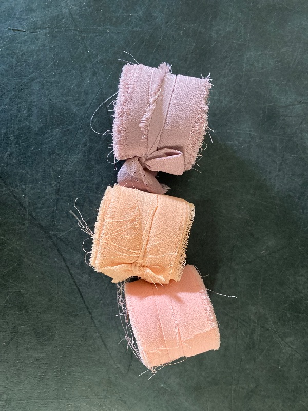 Photo 1 of Vitalizart Pink Handmade Chiffon Silk Ribbon Fringe 1.5" x 21 Yd Blush Pink & White Frayed Edges Ribbons for Wedding Invitations Bridal Bouquets Gifts Wrapping Crafts Holiday Party Decorations