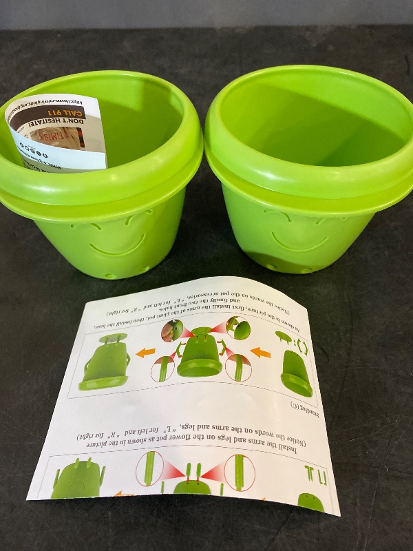 Photo 1 of 2 Pcs Green Smile Face Sitting Plant Pots with Drainage Hole, DIY 3.5 Inch Cute Succulent Planter, Durable Plastic Flower Pots for Indoor/Outdoor Plants, Gift for Plant Lovers (Green)