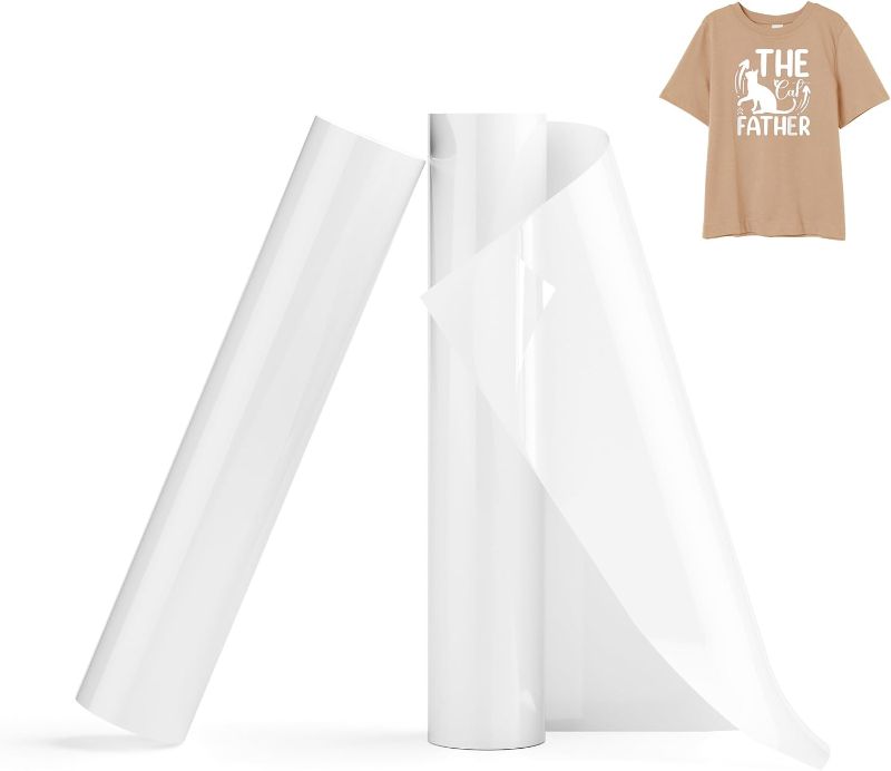 Photo 1 of Heat Transfer Vinyl Hisiu White HTV, 2Rolls 12"x25ft White HTV Vinyl Compatible with Cricut Joy Explore Air 2 and Silhouette Cameo 5, White Heat Transfer for T-Shirts, Iron on Vinyl, Easy to Cut
