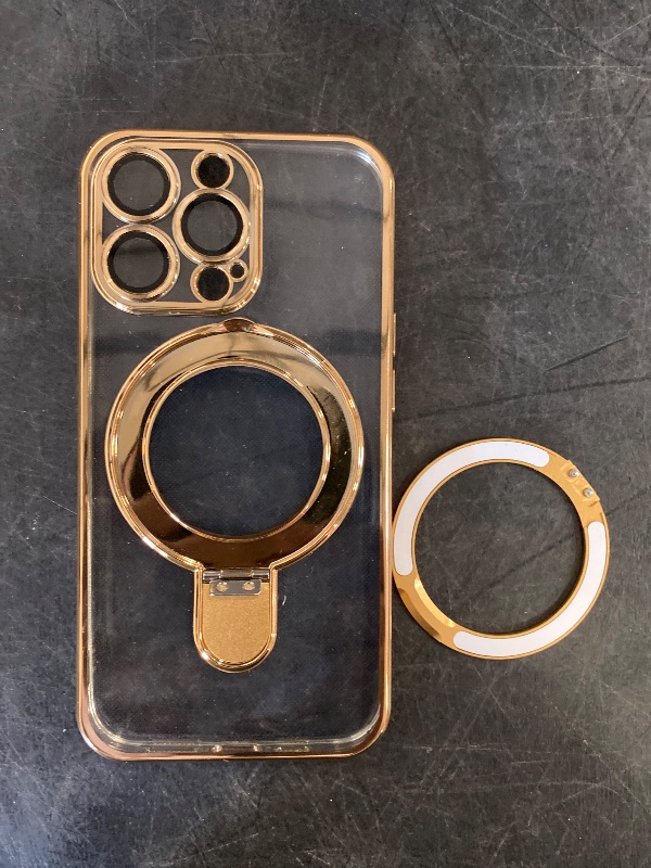 Photo 1 of iPhone 13 Pro Case with Stand, Magnetic Clear Cases Plating Edge Invisible Ring Holder Slim Shockproof Protective Kickstand Clear Case for iPhone 13 Pro 6.1'', Golden
