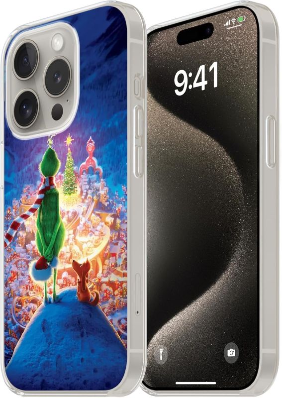 Photo 1 of Designed for iPhone 15 Pro Max Case, Merry Christmas Pattern Design, Green Merry Christmas Clear Women Phone Case for iPhone 15 Pro Max Shockproof Protective Anti-fade Soft TPU Bumper Cover 6.1 Inch