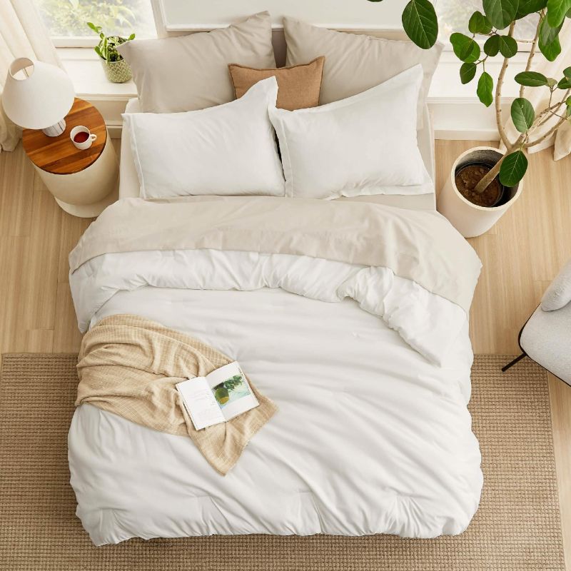 Photo 1 of Bedsure 90 x 90 Dual-Tone Bed-in-a-Bag- Queen / White with Two Pillowcases