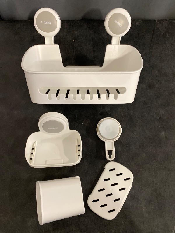 Photo 1 of LEVERLOC Shower Caddy Suction Cup Set Shower Organizer & Soap Holder & Toothbrush Holder, Bathroom Shelf Basket NO-Drilling, Removable Suction Storage Waterproof Bathroom Caddy, White