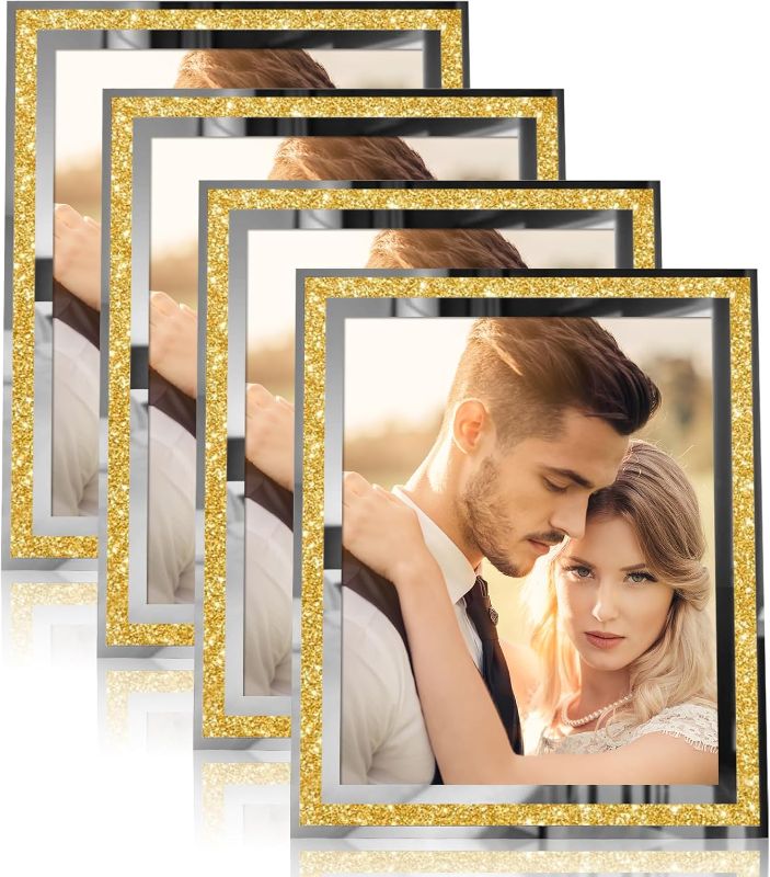 Photo 1 of Egofine 8x10 Picture Frames Set of 4, Glass Picture Frames Gold Crystal with Silver Edge Wedding Photo Frames for Tabletop Display Vertically or Horizontally