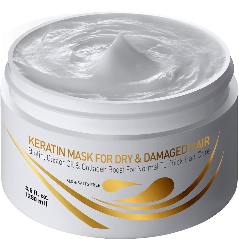 Photo 1 of VITAMINS hair cosmetics Keratin Hair Mask Deep Conditioner - Biotin with Castor Oil Protein Conditioning Repair Treatment for Thick Dry Damaged or Color Treated Curly Straight Coarse Hair New