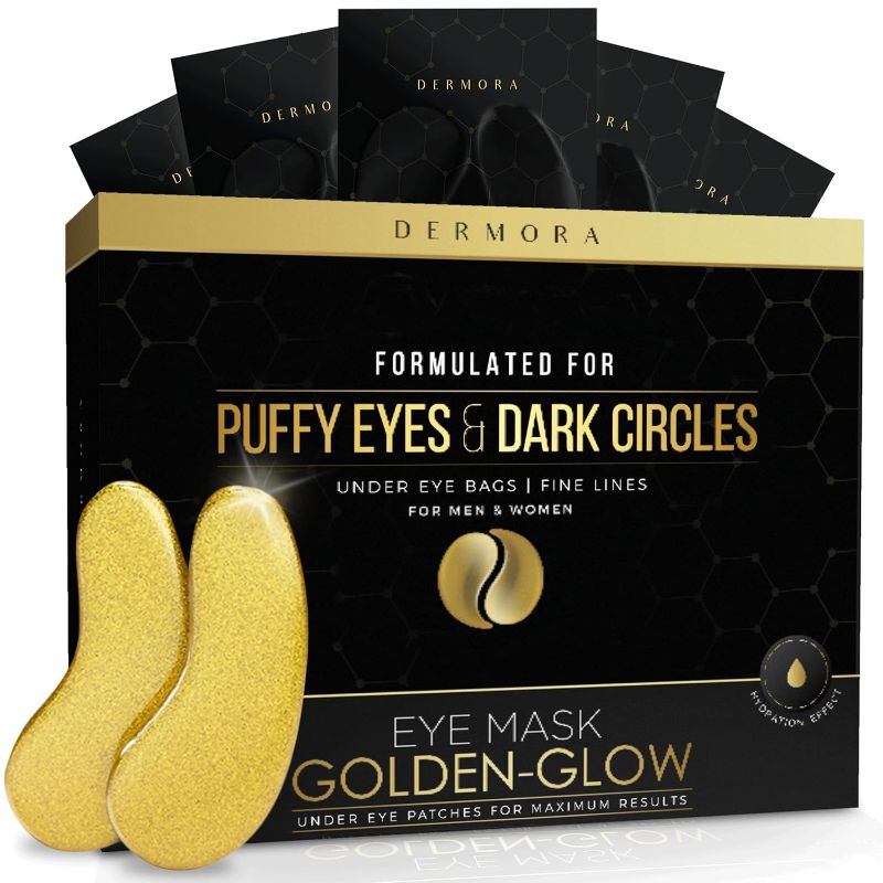 Photo 1 of DERMORA Golden Glow Under Eye Patches (50 Pairs Eye Gels) - Rejuvenating Treatment for Dark Circles, Puffy Eyes, Refreshing, Revitalizing, Travel, Wrinkles