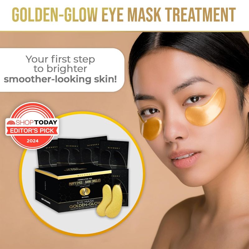 Photo 1 of DERMORA Golden Glow Under Eye Patches (50 Pairs Eye Gels) - Rejuvenating Treatment for Dark Circles, Puffy Eyes, Refreshing, Revitalizing, Travel, Wrinkles