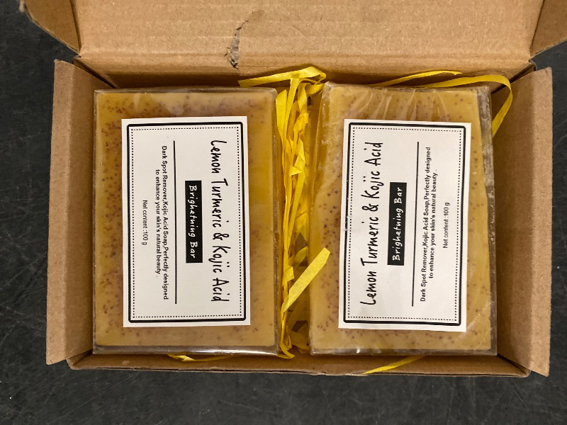 Photo 1 of 2PCS Lemon Turmeric Kojic Soap,Turmeric Soap Bar,Natural Gentle Cleanser for Face and Body,Natural Turmeric Handmade Soap for Men, Women