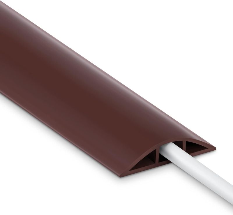 Photo 1 of 4FT Cord Cover Floor, Extension Brown Cord Hider Floor, Power Cable Cover Cord Protector, Soft PVC Wire Covers for Cords, Cable Management Hide Cords - Cavity: 0.47" (W) x 0.24" (H)