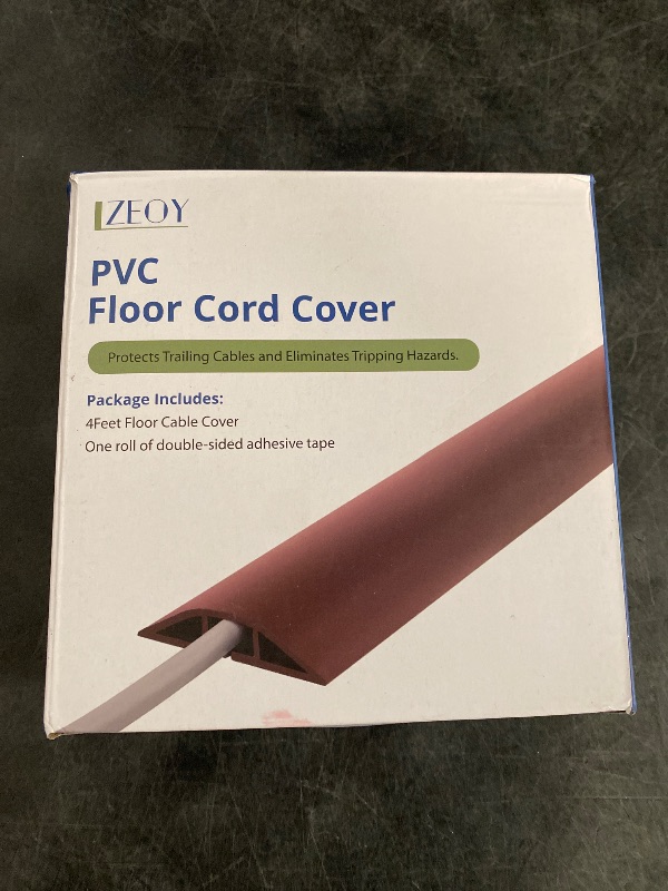 Photo 1 of 4FT Cord Cover Floor, Extension Brown Cord Hider Floor, Power Cable Cover Cord Protector, Soft PVC Wire Covers for Cords, Cable Management Hide Cords - Cavity: 0.47" (W) x 0.24" (H)