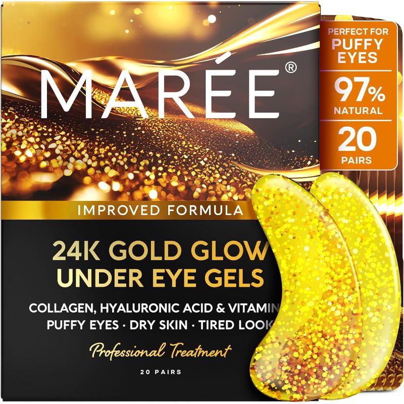 Photo 1 of MAREE 24k Gold Under Eye Gels for Puffy Eyes and Dark Circles - Collagen & Hyaluronic Acid Skincare Gel Pads, Puffiness Treatment - Undereye Mask Patches
