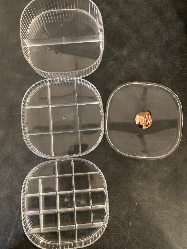 Photo 1 of Clear Jewelry Organizer Box Multi Compartment Storage Container for Rings Earrings and Necklaces Stackable Desktop Jewelry Holder Transparent Design