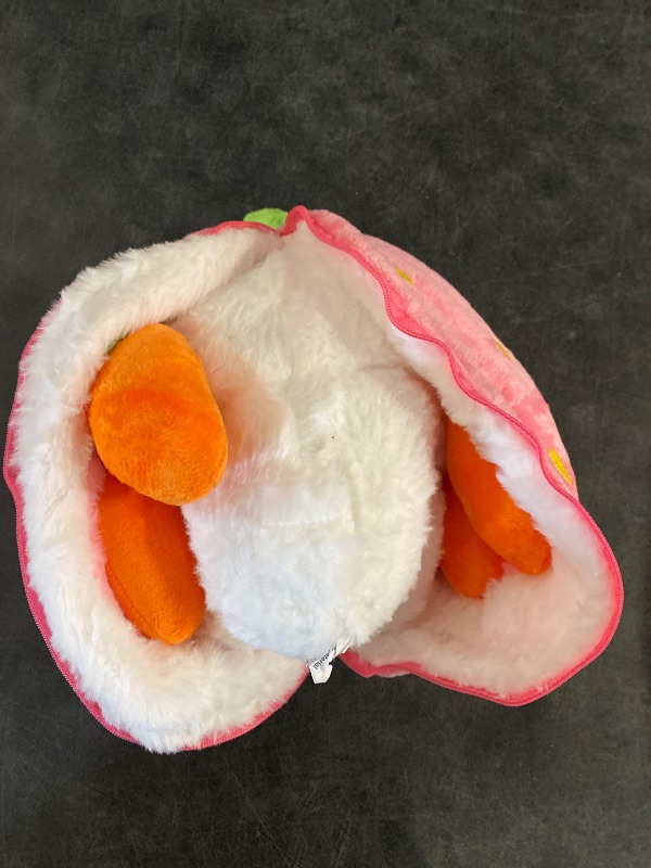 Photo 1 of Bunny Stuffed Animal Reversible Cuddle Bunny Stuffed,Strawberry Bunny Transformed Rabbit Plush Zipper,Carrot That Turns Into Ears Bunnies Plushies Toy Cute Stuffy Doll Easter Girlfriend Gift