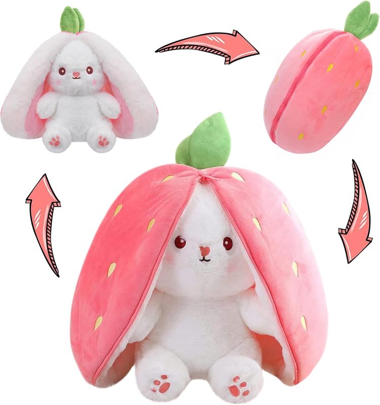 Photo 1 of Bunny Stuffed Animal Reversible Cuddle Bunny Stuffed,Strawberry Bunny Transformed Rabbit Plush Zipper,Carrot That Turns Into Ears Bunnies Plushies Toy Cute Stuffy Doll Easter Girlfriend Gift