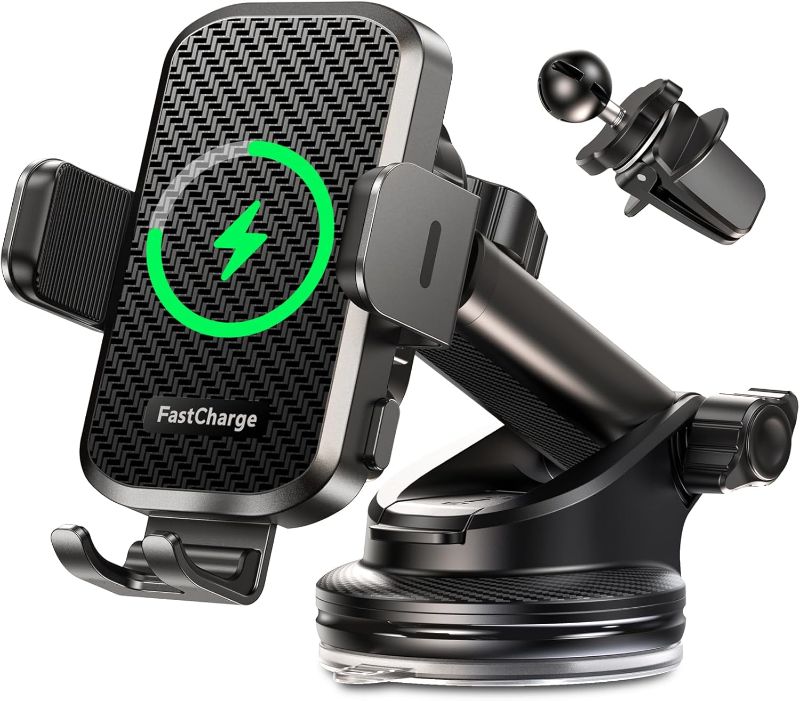 Photo 1 of CHGeek Wireless Car Charger with Phone Holder Mount, 15W Fast Charging Auto Clamping Phone Holders for You Car Windshield Dashboard Air Vent Accessories for iPhone, Samsung Galaxy, Google, etc