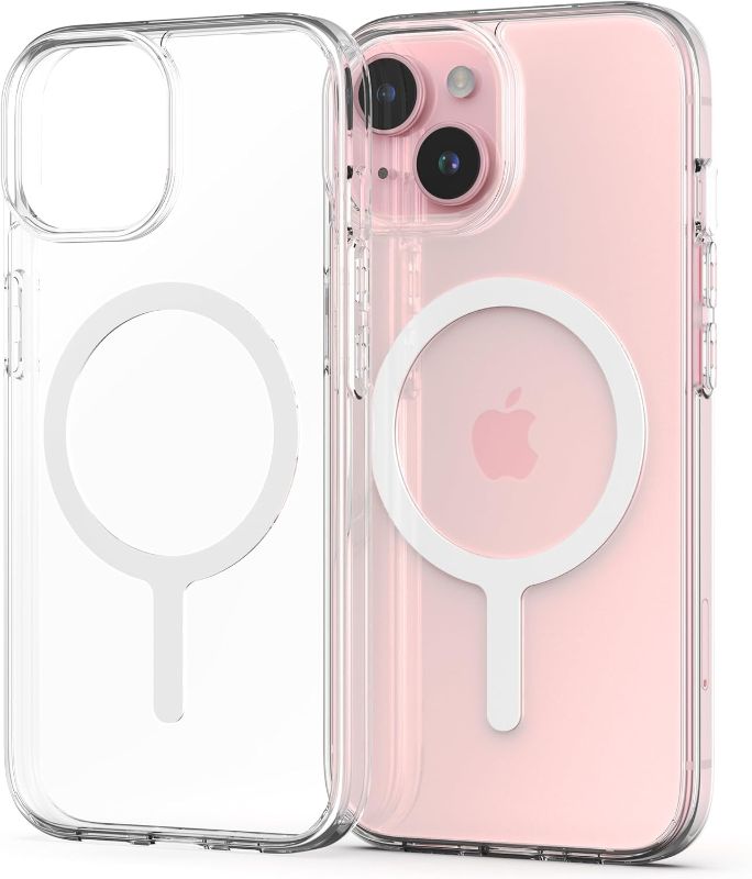 Photo 1 of Sinjimoru for iPhone 15 Case, Compatible with MagSafe, Anti-Yellowing UV Coating, PC & TPU Clear Shockproof Design 1000G Strong Magnet M-Airclo Basic