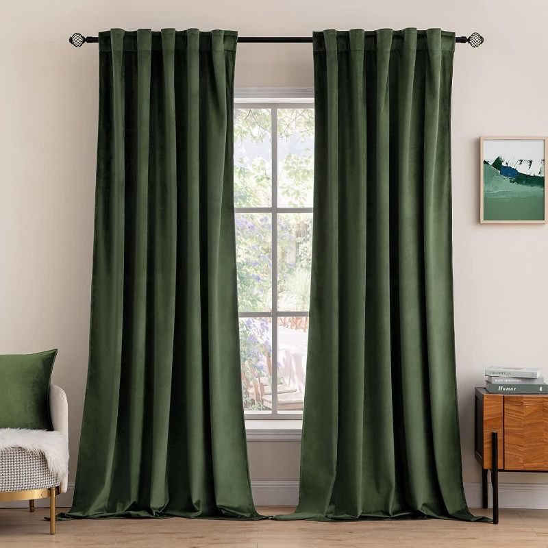 Photo 1 of MIULEE Velvet Curtains 96 inches 2 Panels - Luxury Blackout Curtains for Bedroom Living Room Thermal Insulated Super Soft Window Drapes Rod Pocket & Back Tab, Olive Green, W52 x L96 inches