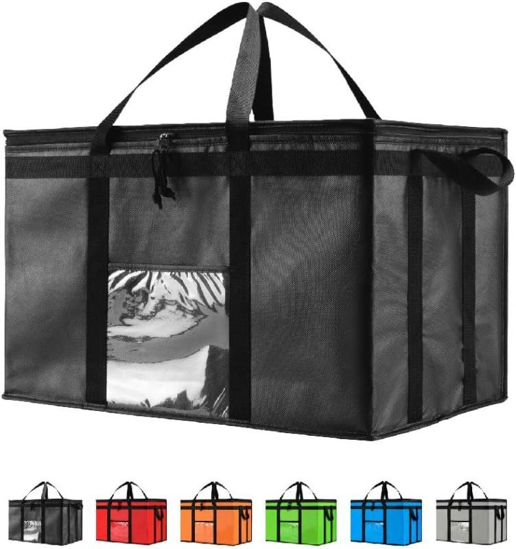 Photo 1 of 3XL Insulated Cooler Bag and Food Warmer for Delivery & Grocery Shopping with Zippered Top, Black (1 Pack)