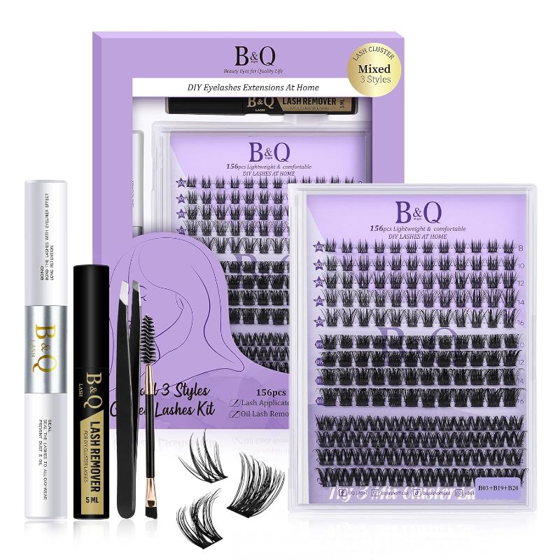 Photo 1 of B&Qaugen Lash Extension Kit B03+B19+B20 Eyelash B&Q DIY 156 PCS Clusters 8-16mm Cluster Extensions with Bond and Seal Applicator Tool (Kit,Equuleus)
