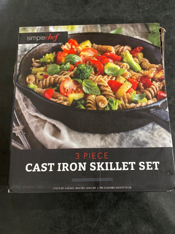 Photo 1 of Cast Iron Skillet 3-Piece Set - Heavy-Duty Professional Restaurant Chef Quality Pre-Seasoned Pan Cookware Set - 10", 8", 6" Pans - For Frying, Saute, Cooking, Pizza & More,Black 