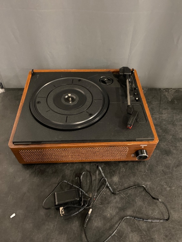 Photo 1 of Vinyl Record Player with Speakers Vintage Turntable for Vinyl Records Belt-Driven Turntable Support 3-Speed Bluetooth Playback Headphone AUX RCA Line LP Vinyl Players for Sound Enjoyment Retro Brown