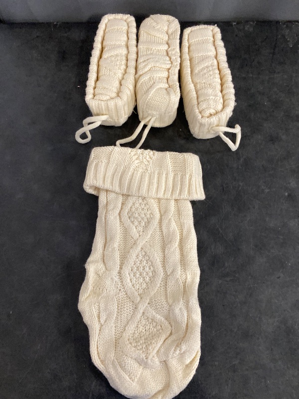 Photo 1 of Festive Christmas Stockings: 18 inch Large Cable Knitted Xmas Stocking for Kids, Perfect Holiday and Family Fireplace Decoration (4 White)