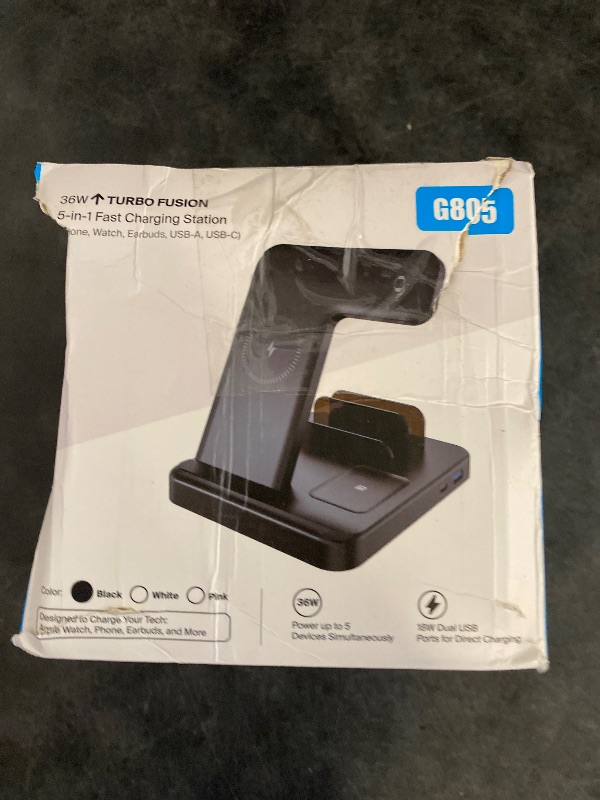 Photo 1 of Intoval 5-in-1 Charging Station, for iPhones 16e/16 Pro/16 Pro Max/16 and Androids, iPad Pro/Air/Mini, Apple Watch 10/Ultra 2/Ultra/8/7/6/SE, Wireless Charging Dock for Multiple Devices (G805,Black)