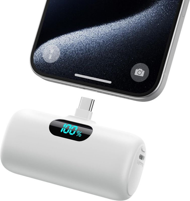 Photo 1 of Mini Portable Charger USB C Power Bank, Upgraded 5000mAh PD Fast Charging Battery Pack Built-in USB-C Connector,LCD Display,Compatible with iPhone 15,15 Plus,15 Pro/ Max,iPad Pro/Air Android Phone etc