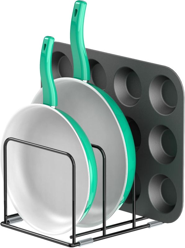 Photo 1 of Kitchen Cabinet Organizer - Steel Cookware Rack, Divided Holder with 3 Slots for Skillets, Baking Tray and Chopping Board - Pan Storage (2.2 Inch Width Slots)