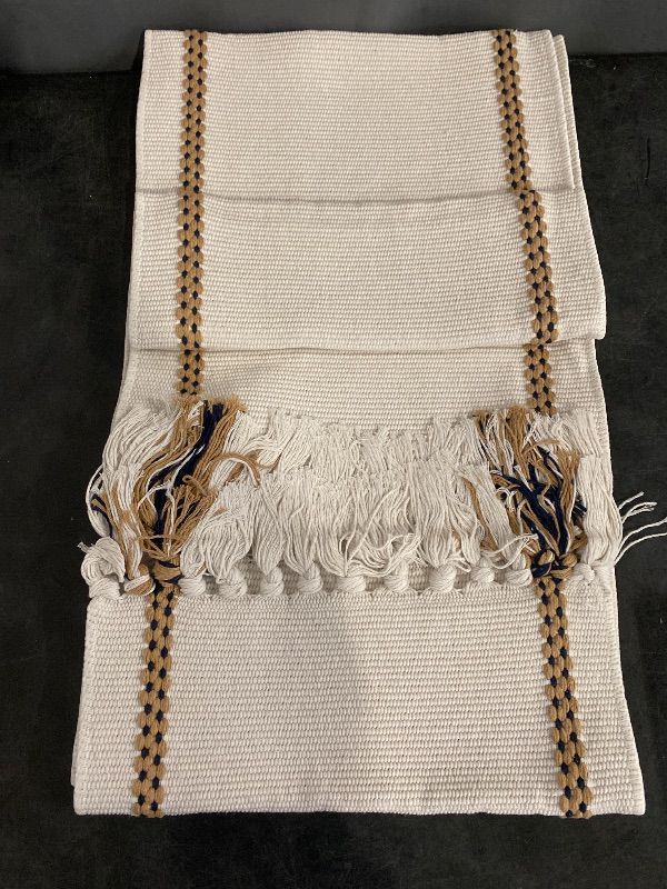 Photo 1 of Boho Table Runner 90 Inches Long - Braided & Striped Dining Room Table Runner Linen with Handmade Tassels, Durable & Washable for Modern Farmhouse Dining Table Centerpiece Décor (33 x 228)