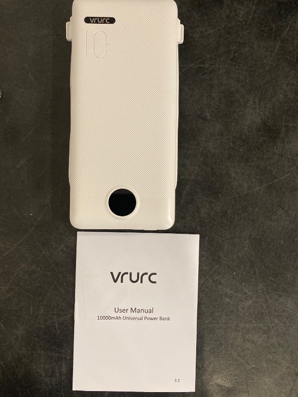 Photo 1 of VRURC Portable Charger Built-in Cables and AC Wall Plug, USB C Power Bank 10000mAh, Travel Essentials Phone Charger Compact Lightweight External Battery Pack for Smart Phones, Tablets etc-White