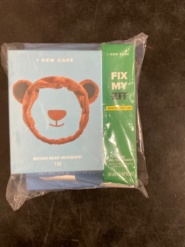 Photo 1 of I DEW CARE 3 Piece Beauty Set  Fix My Zit Acne Gel Treatment, Hydrogel Eye Patch Set, & A Brown Bear Face Wash Head Band 