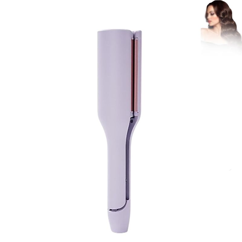 Photo 1 of French Wave Curling Iron, Rommantic French Egg Roll Curling Iron, Egg-Roll Hairstyle Water Ripple V-Shaped, 32mm Curling Wand (Purple)