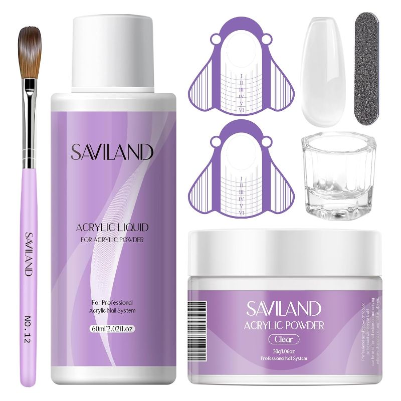 Photo 1 of SAVILAND Acrylic Nail Kit – 30g Clear Acrylic Powder & 60ml Acrylic Liquid Set with Nail Brush Nail Forms Tools Extension Nail Kit for Beginners with Everything for Home DIY Salon Nails Application