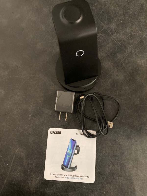 Photo 1 of 3 in 1 Charging Station for iPhone, Wireless Charger for iPhone 16e 16 15 14 13 12 11 X Pro Max & Apple Watch - Wireless Charging Station for AirPods 4 3 Pro