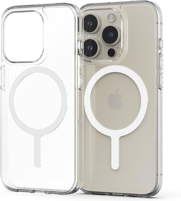 Photo 1 of Sinjimoru for iPhone 15 Pro Case, Compatible with MagSafe, Anti-Yellowing UV Coating, PC & TPU Clear Shockproof Design 1000G Strong Magnet M-Airclo Basic