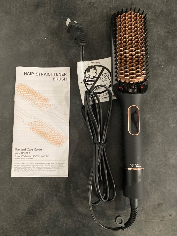 Photo 1 of Nicebay Hair Straightener Brush with Rotatable Temperature Adjustment, 6 Temp Settings, Auto-Off, LED Display, Effective Hair Care for Women, Ceramic Heater Surface Material, Black & Gold