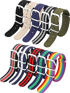 Photo 1 of meekoo 10 Pieces Nylon Watch Strap Military Replacement Watch Band with Stainless Steel Buckle for Men and Women's Band Replacing, 18 mm