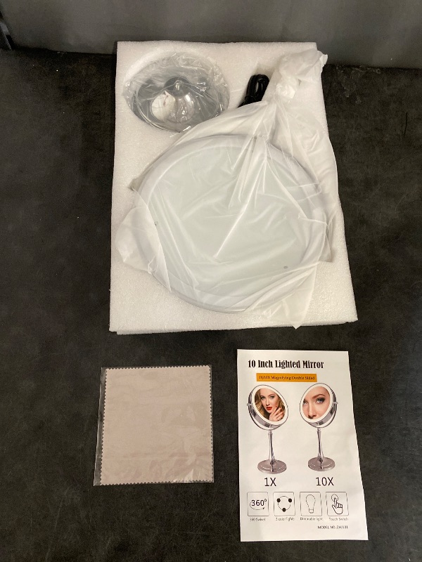 Photo 1 of 10" Large Makeup Mirror with Lights, 1X/10X Magnifying Vanity Mirror with 3 Colors Dimmable Lightning, 96 LED Lights, 360°Rotation Double Sided Standing Desk Mirror