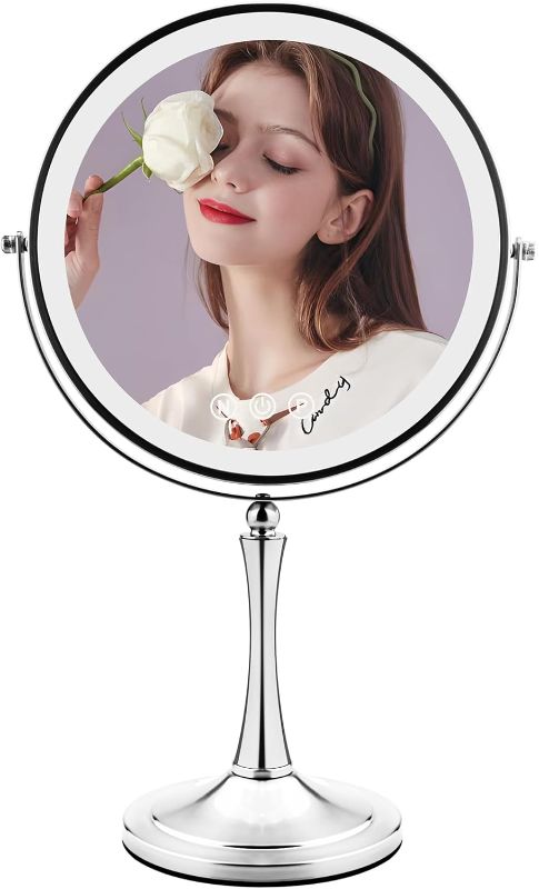 Photo 1 of 10" Large Makeup Mirror with Lights, 1X/10X Magnifying Vanity Mirror with 3 Colors Dimmable Lightning, 96 LED Lights, 360°Rotation Double Sided Standing Desk Mirror