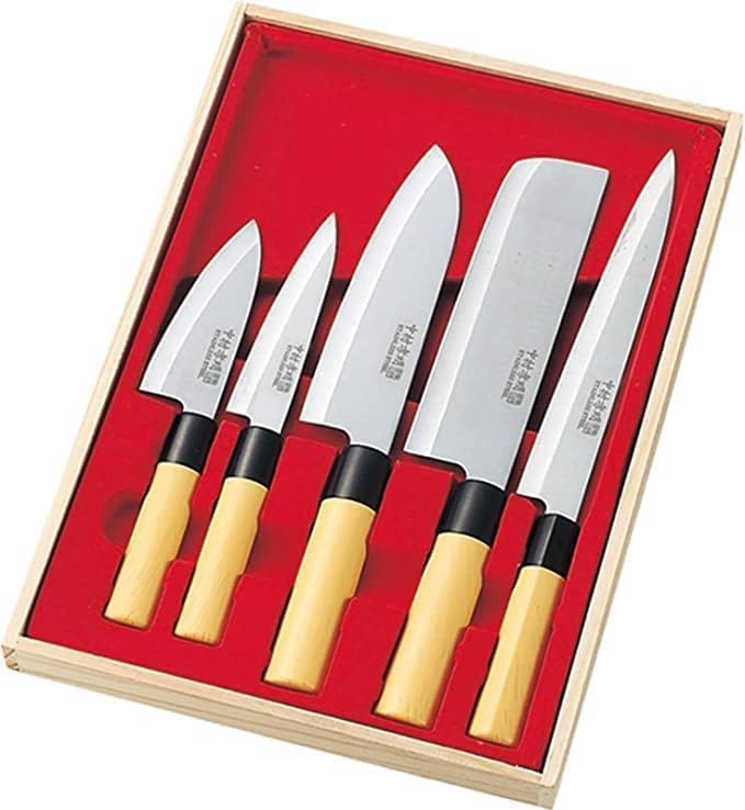 Photo 1 of Japanese Kitchen Knife Set of 5 (Wooden Box Case) Mr. Takaaki Nakamura