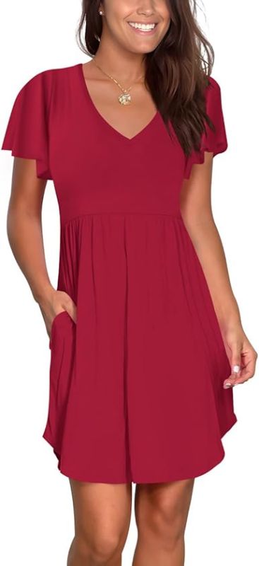 Photo 1 of XXl Atizon Casual Summer T Shirt Dress for Women V Neck Swing Elastic Tunic Short Sundress with Pockets