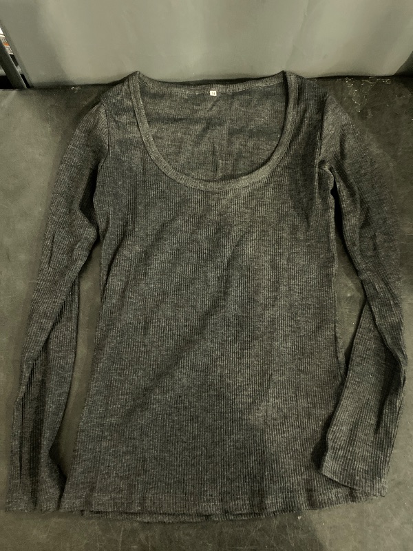 Photo 1 of M Roselux Women Long Sleeve Scoop Neck Ribbed Fitted Knit Shirt Basic T-Shirts