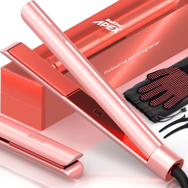 Photo 1 of Bekind Apex 2-in-1 Hair Straightener Flat Iron | 1“ 460°F Straightener and Curler for All Hairstyles | UltraSmooth Tech | 15s Fast Heating & Temp Memory | Gift Set for Girls Women (Apex Peach)