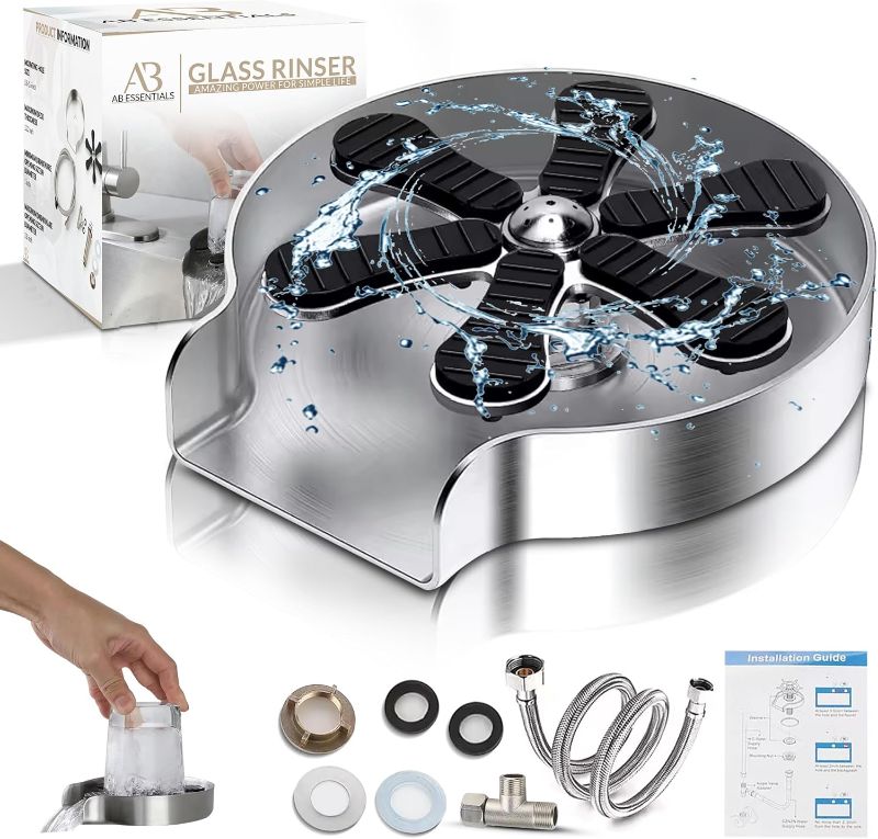 Photo 1 of Professional Glass Rinser for Kitchen Sink, Stainless Steel Cup Washer for Sink - Bottle Washer Kitchen Accessories, Rust Resistant Pressure Glass Washer - Perfect for Home Kitchens, Bars, and Cafes