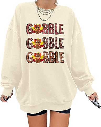 Photo 1 of (L) Thanksgiving Gobble Sweatshirts Women: Turkey Gobble Oversized Pullover Family Thanksgiving Shirts Turkey Day Tops